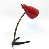 Vintage Italian brass and red lacquer flexible table lamp from 50s