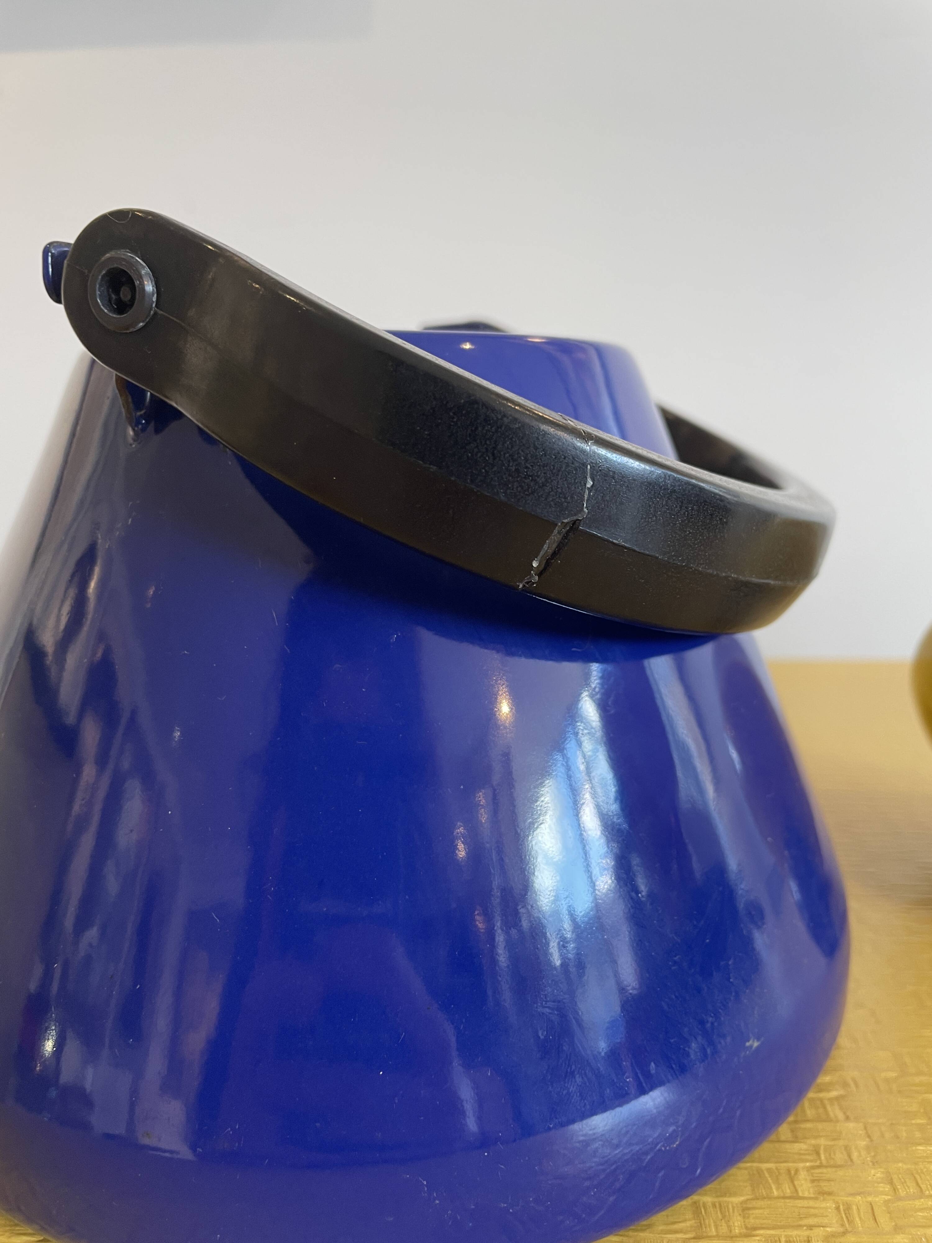 Yellow and blue enamel kettle