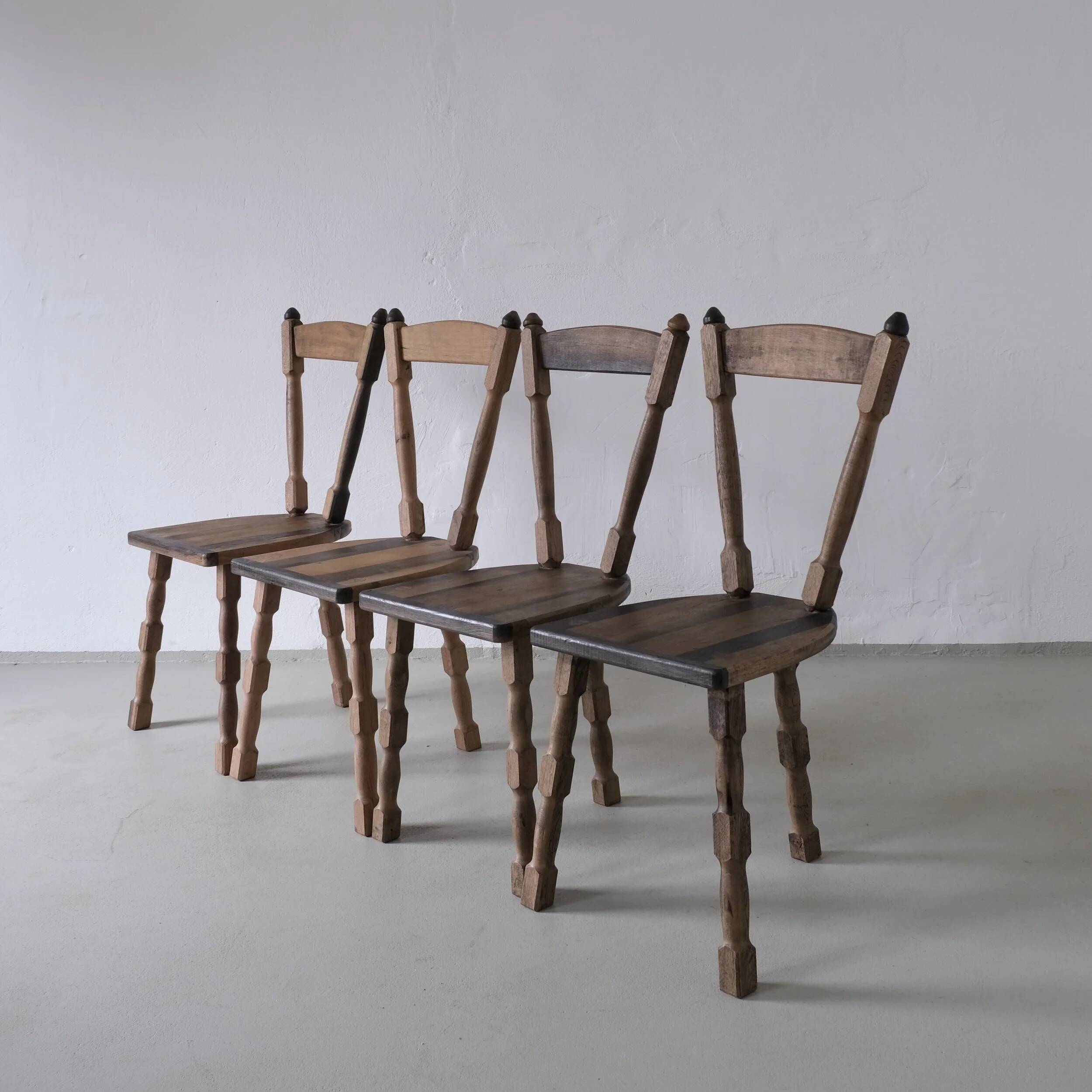 4 brutalist sculptural tripod dining chairs | 1970s