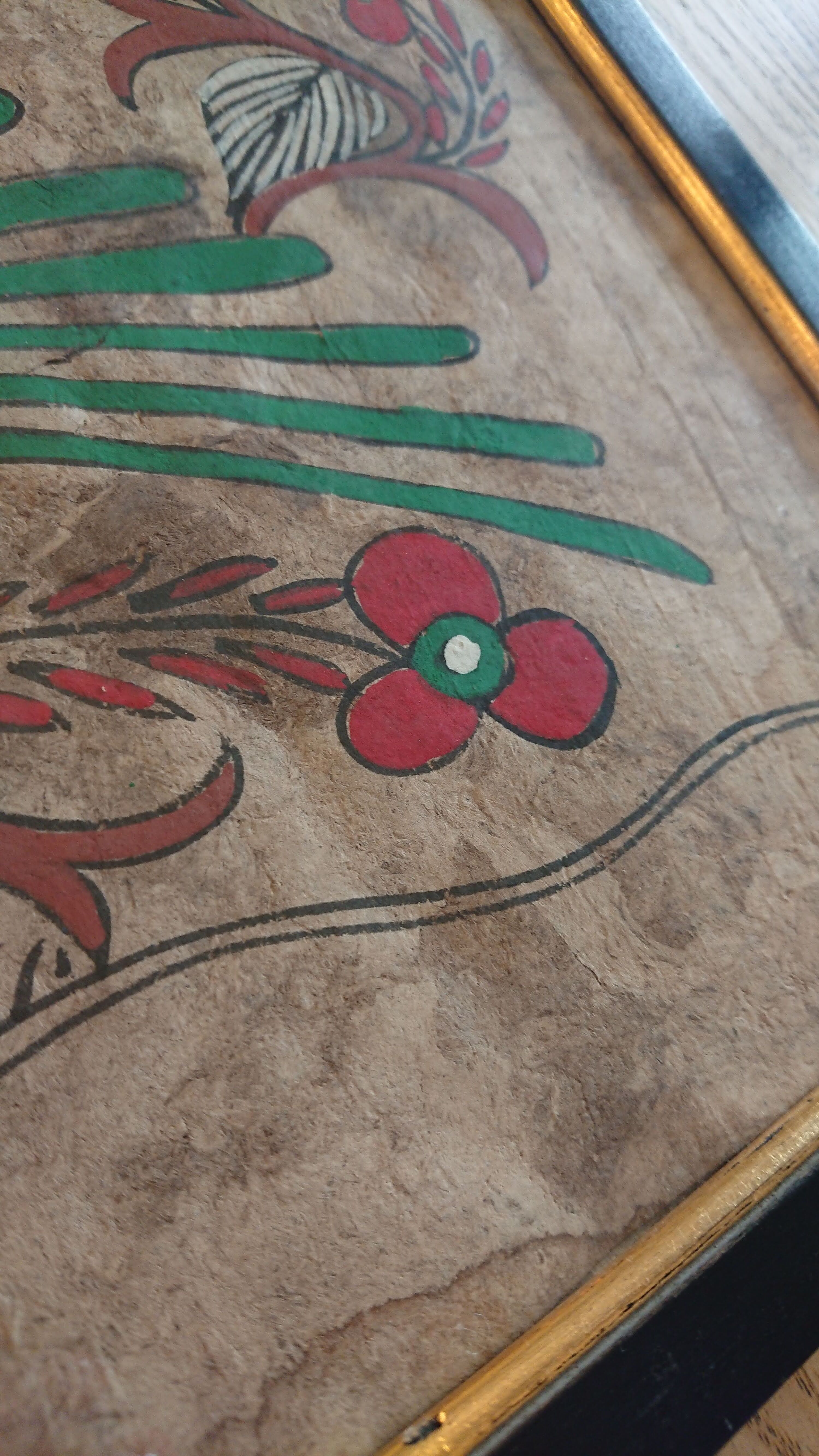 Painting on paper of Amate birds and flowers