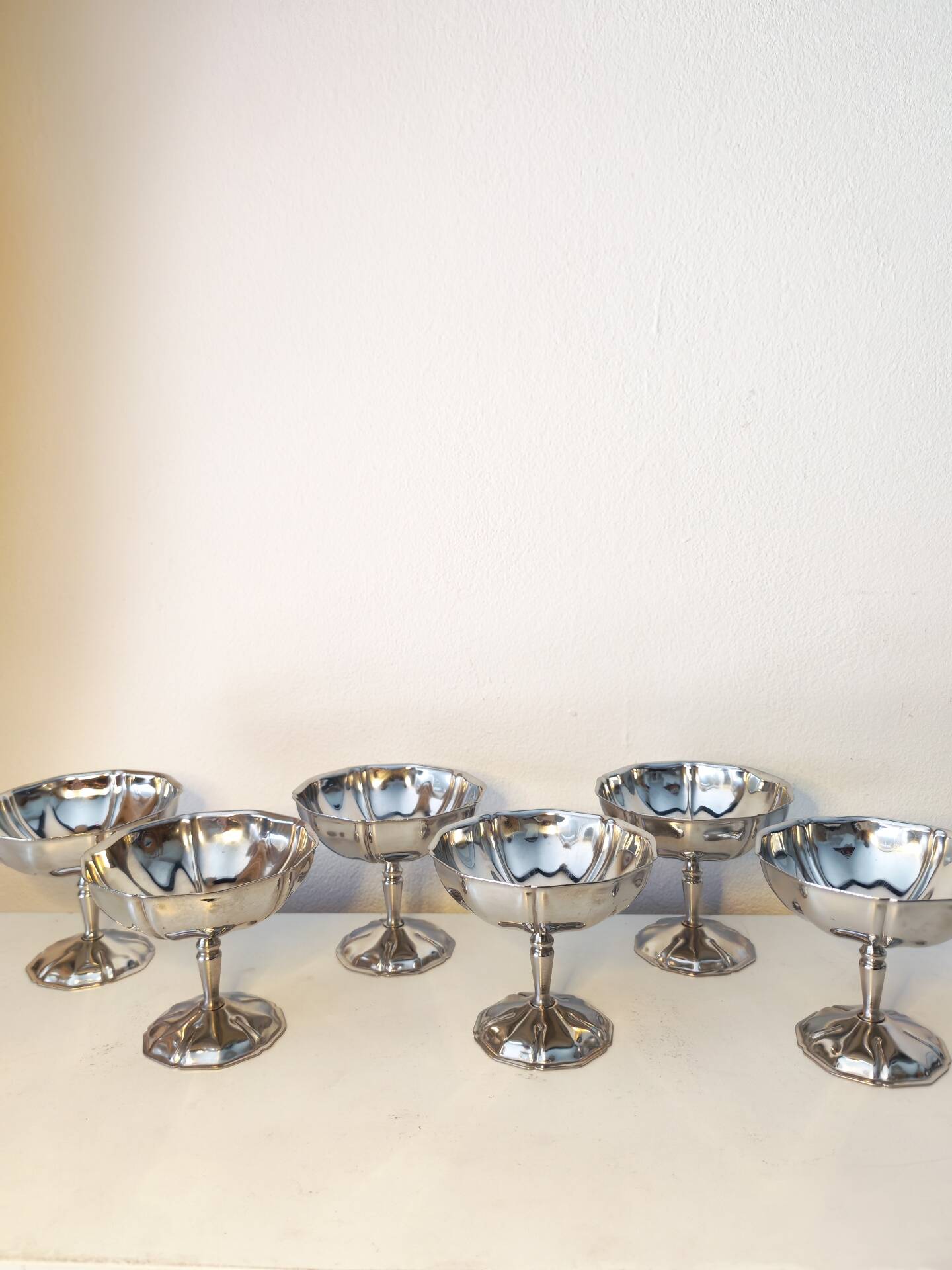 6 coupes à sorbet vintage en acier chromé inoxydable