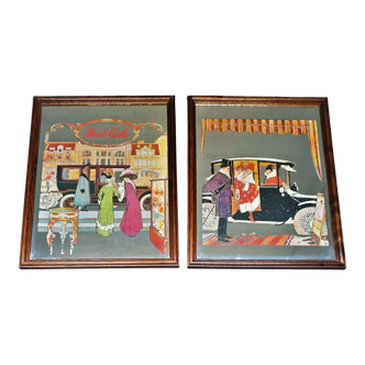 Two mirror frames Art-Deco style, silkscreened " Monte-Carlo " - France - 70's