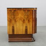 Art Deco walnut nightstand with black opaxite glass, Czechoslovakia 1930s