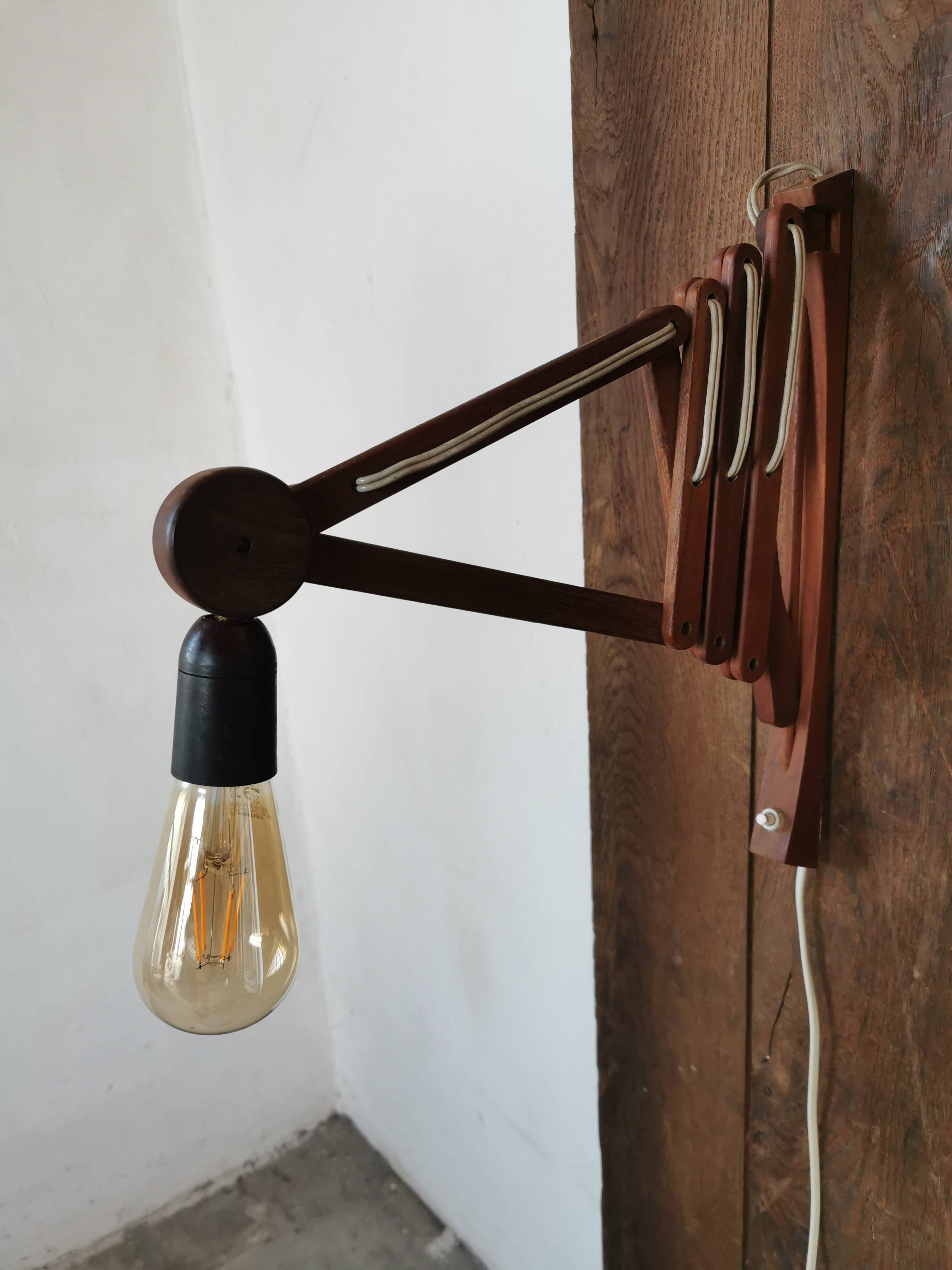 Danish teak scissor wall light circa 1960
