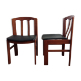 Paire de chaises en orme massif et cuir années 70