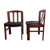 Pair of chairs in solid elm and 70s leather