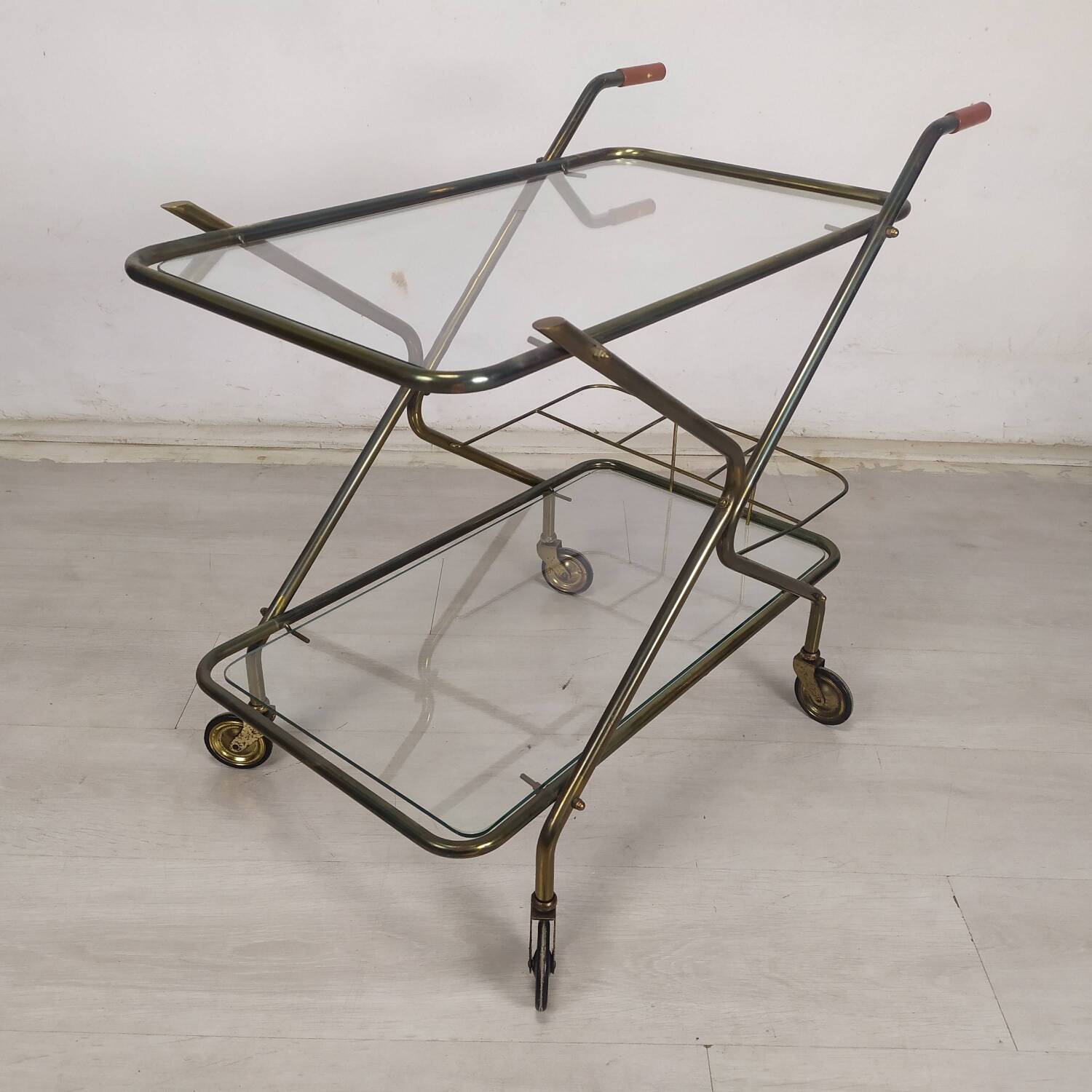 Vintage brass rolling cart
