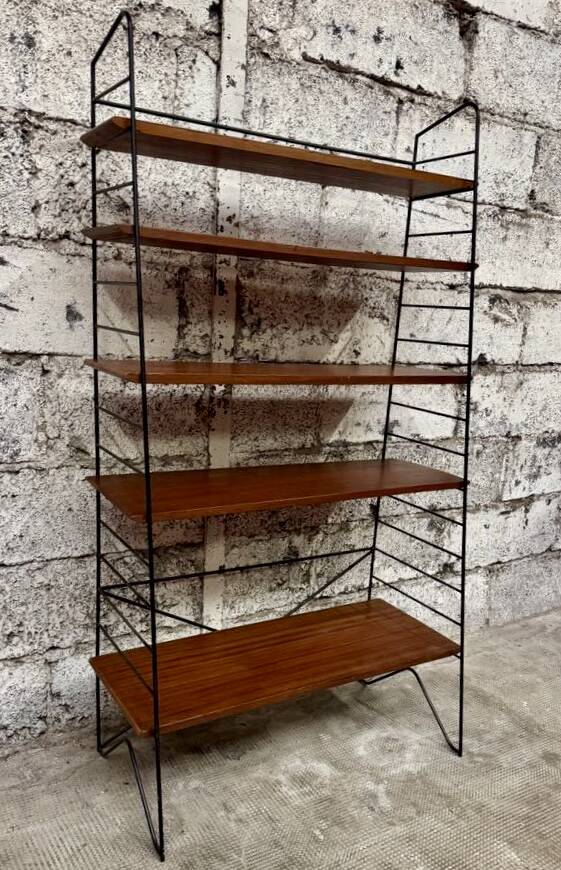 Étagère bibliothèque année 1950 en fer forgé et bois
