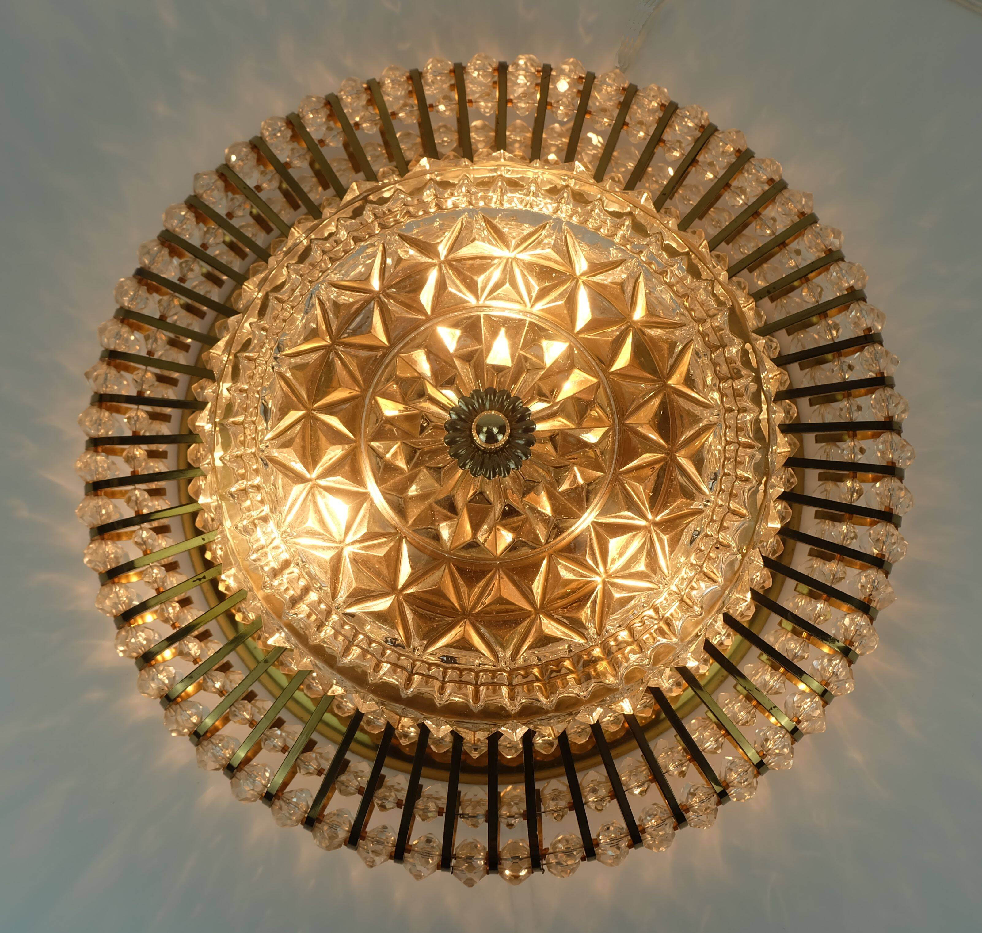glamorous 1960s mid century CEILING LAMP ceiling fixture brass and glass