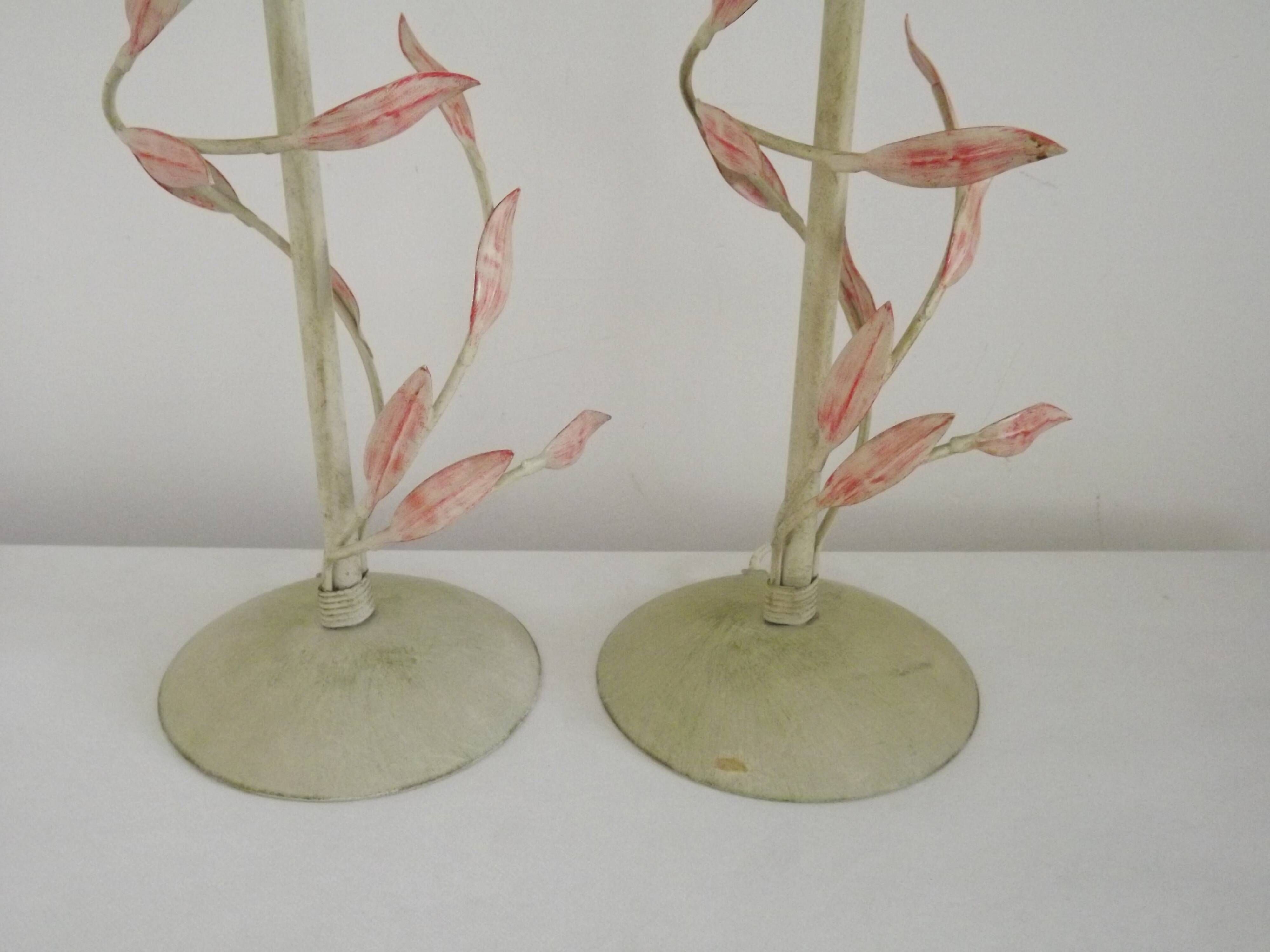 Pair Of French Vintage Metal Table Lamps With Scrolling Leaf Detail