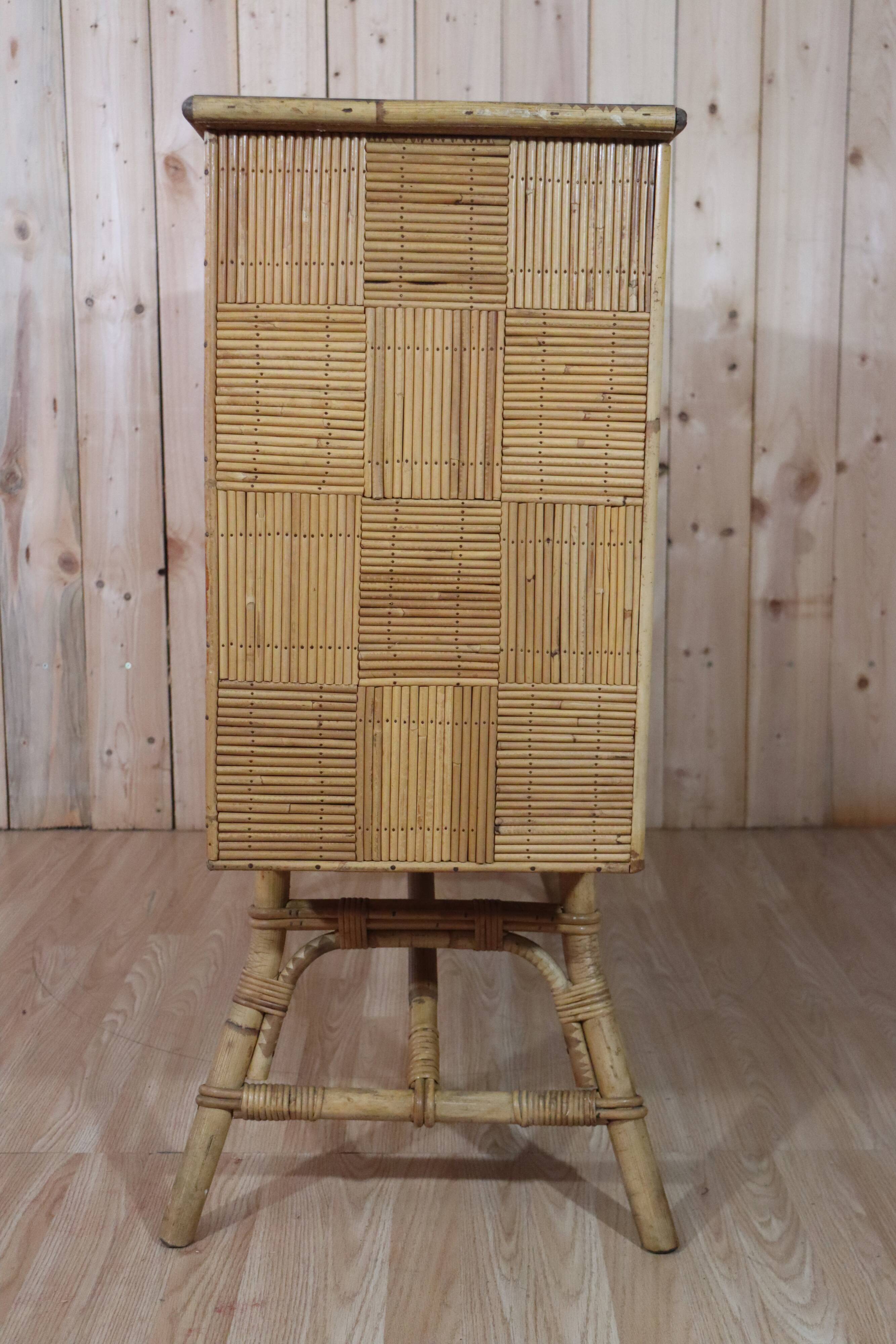 Rattan & ceramic bar attributed to Audoux Minet