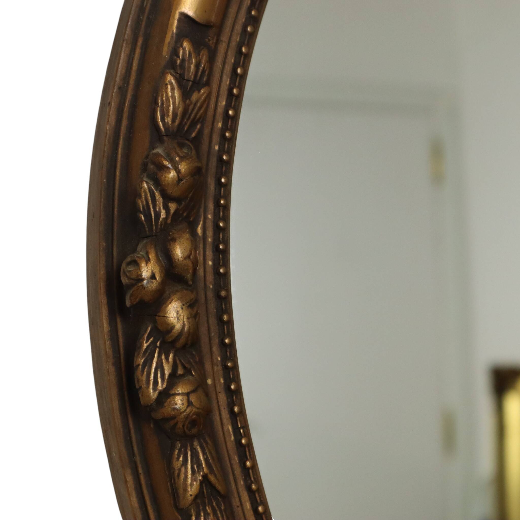 French Oval Gold Baroque-Style Mirror with Roses 58cm