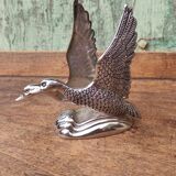 Vintage duck mail holder in silver metal
