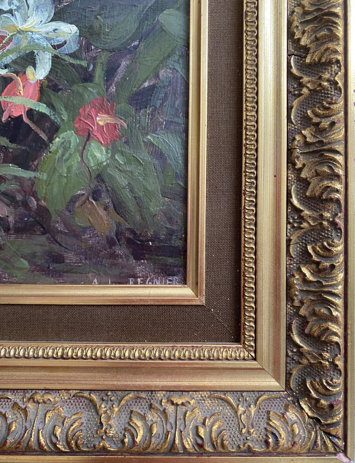 HSP painting "Garden corner" by Ludovic Regnier (1851-1930) student of Pils + frame