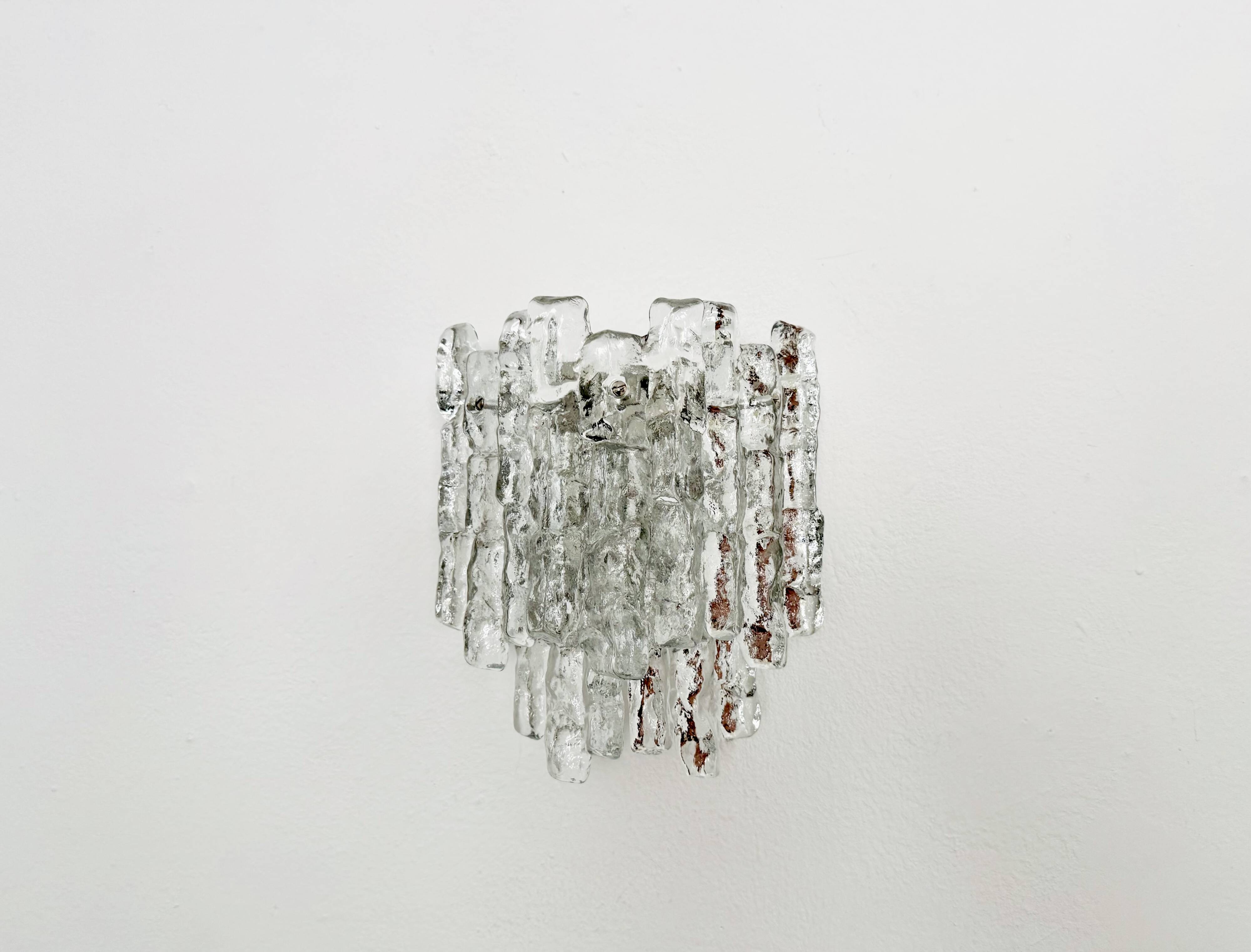 Set of 2 Austrian Ice Glass Wall Lamps by J.T. Kalmar