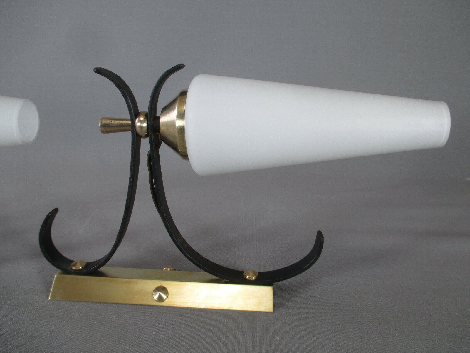 Pair of opaline tulip brass wall lamps