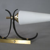 Pair of opaline tulip brass wall lamps