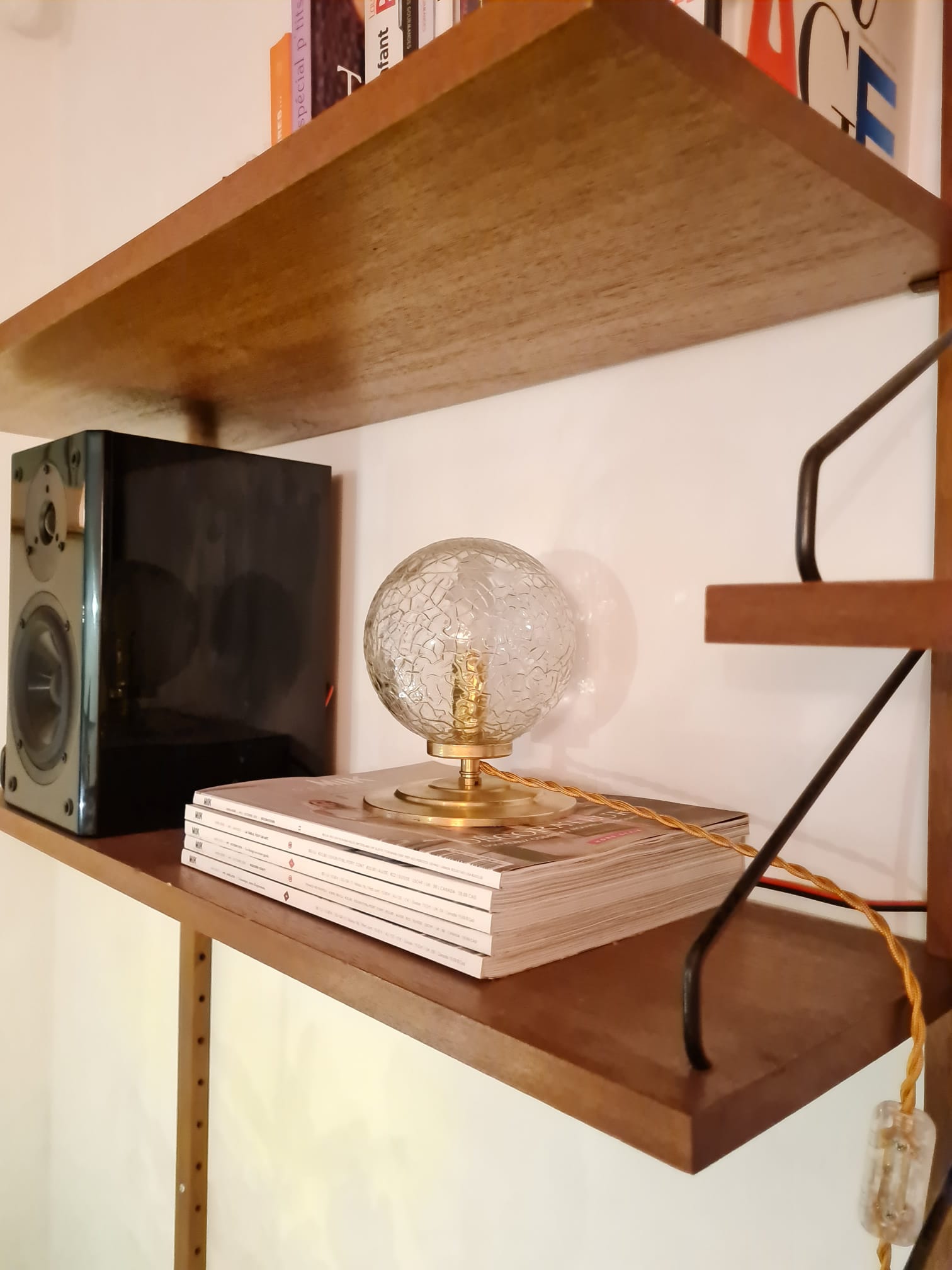 Vintage globe table lamp in molded glass
