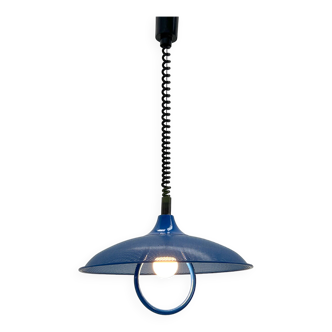 Adjustable blue perforated metal pendant, 1980s