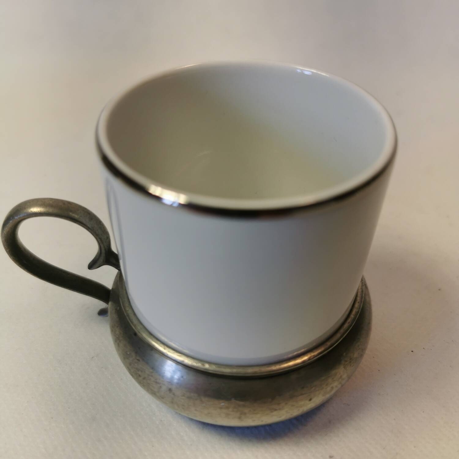 Charming vintage Italian espresso coffee cups White Porcelain and silver base