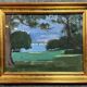 Oil painting on panel by Rivernet: view of a lake