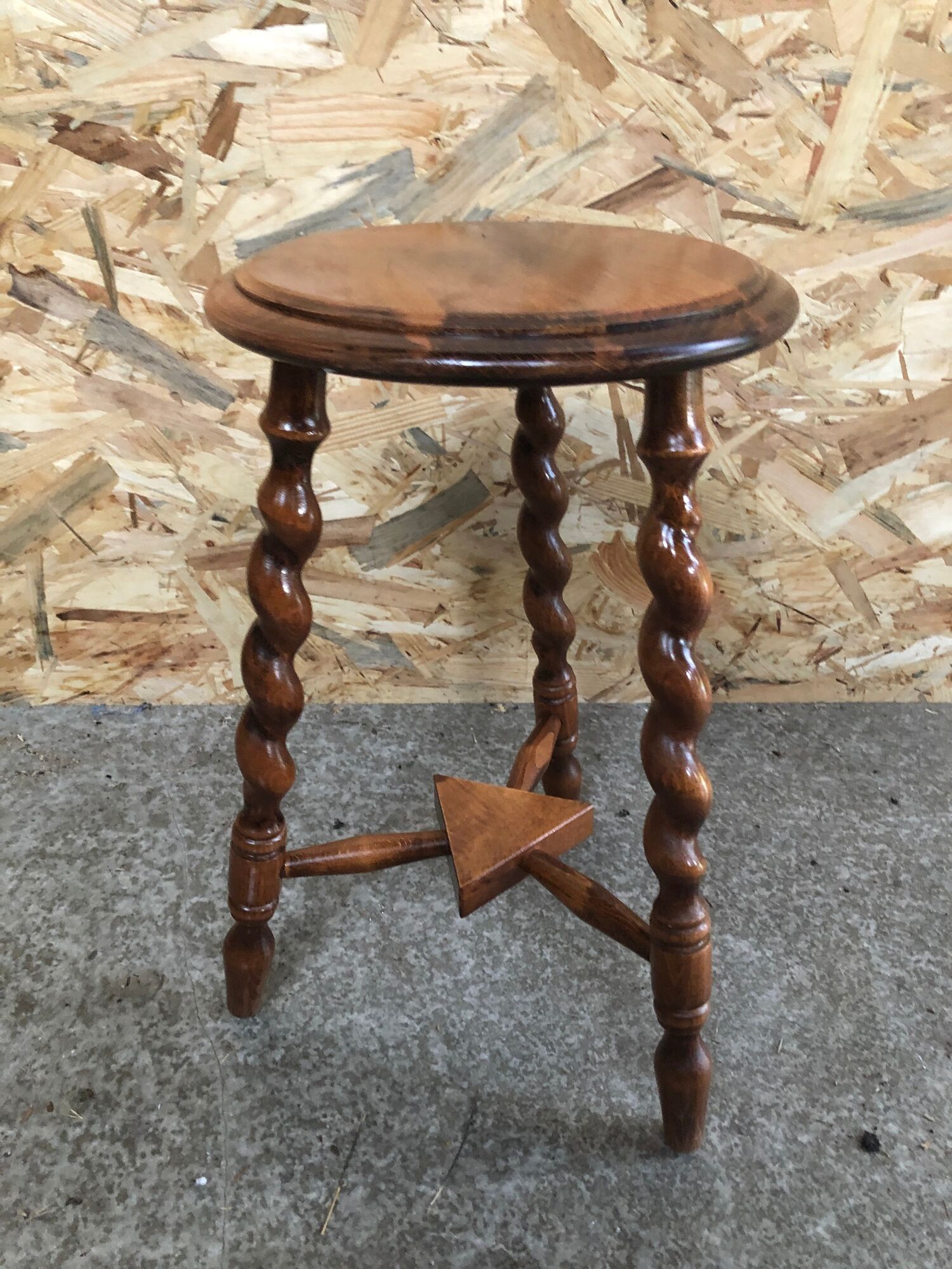 Old milking stool twisted feet vintage wood