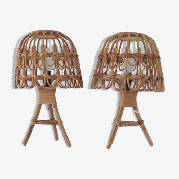 Pair of bamboo bedside lamps