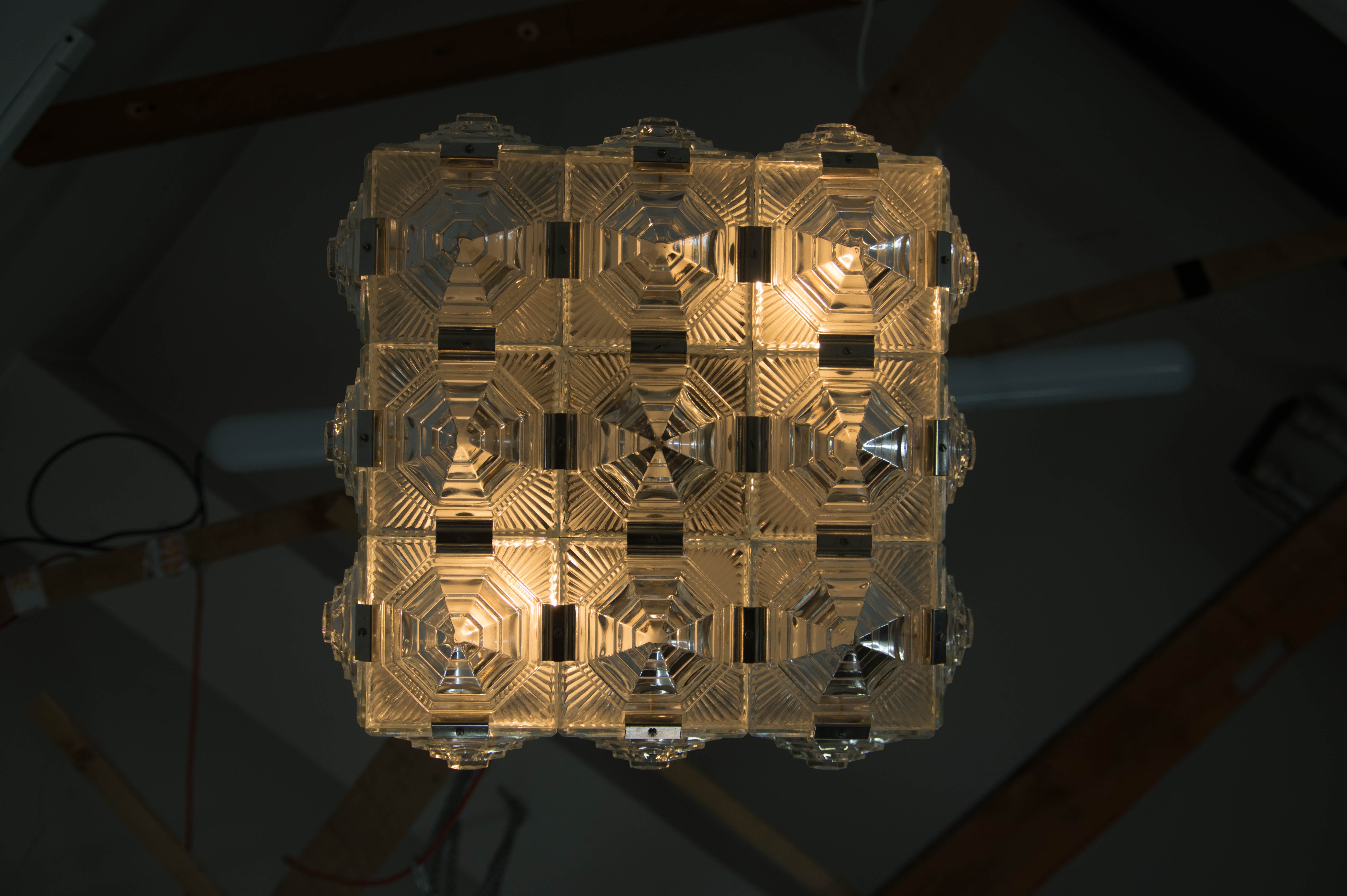 Brutalist Glass Chandelier by Kamenicky Senov, 1970s