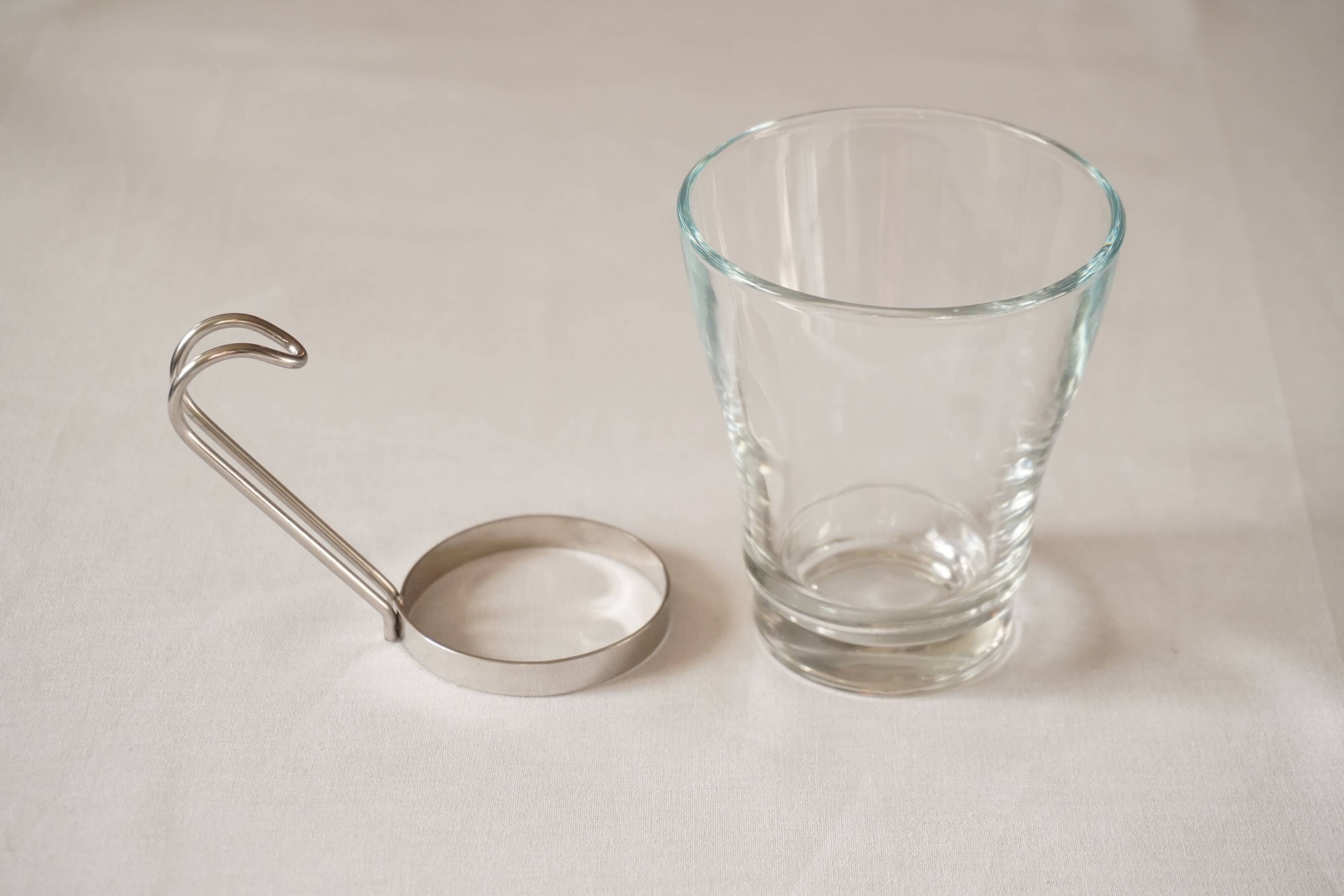 Set of 2 cups, glass and metal stand, Bormiolo Rocco, Italy