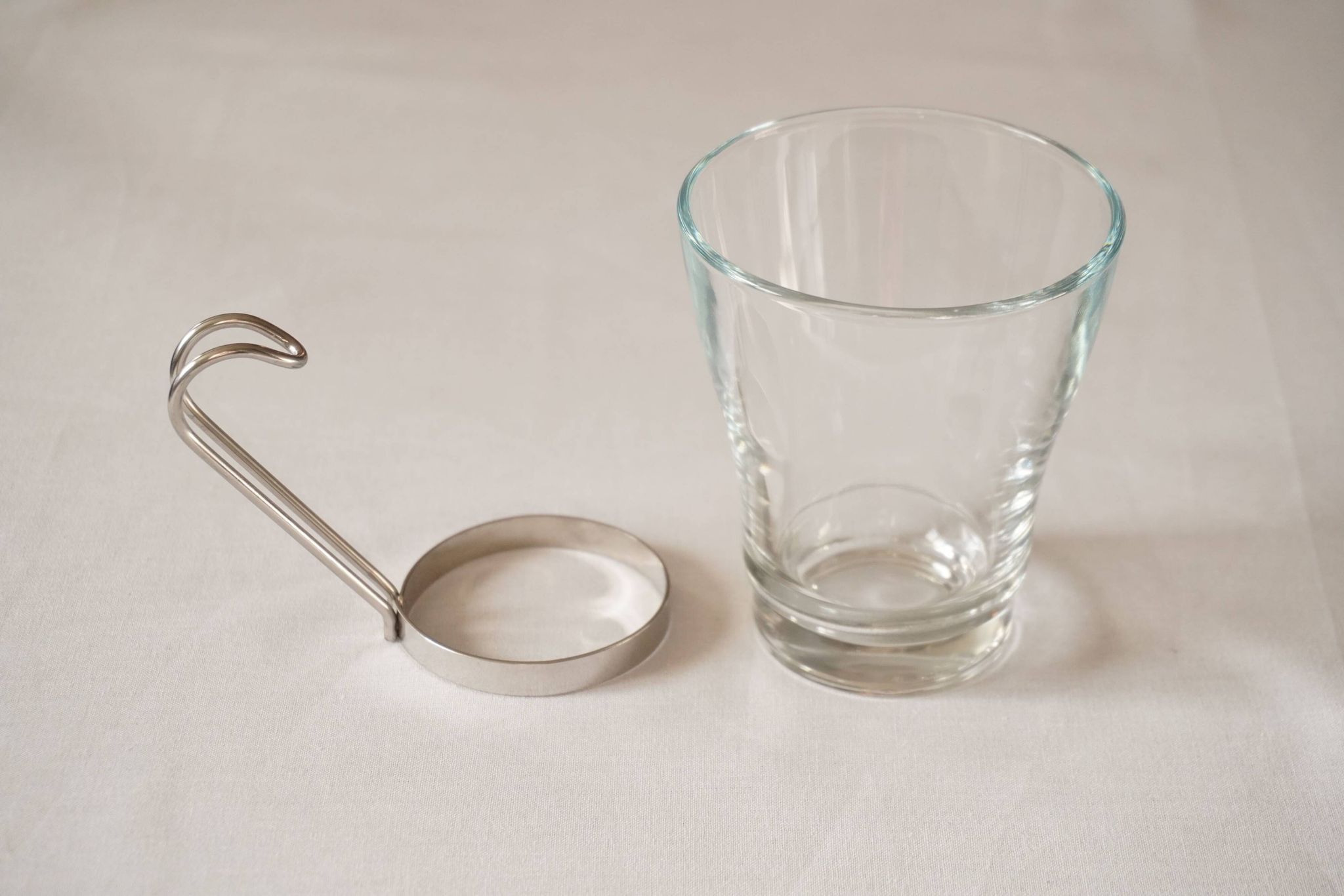 Set of 2 cups, glass and metal holder, Bormiolo Rocco, Italy