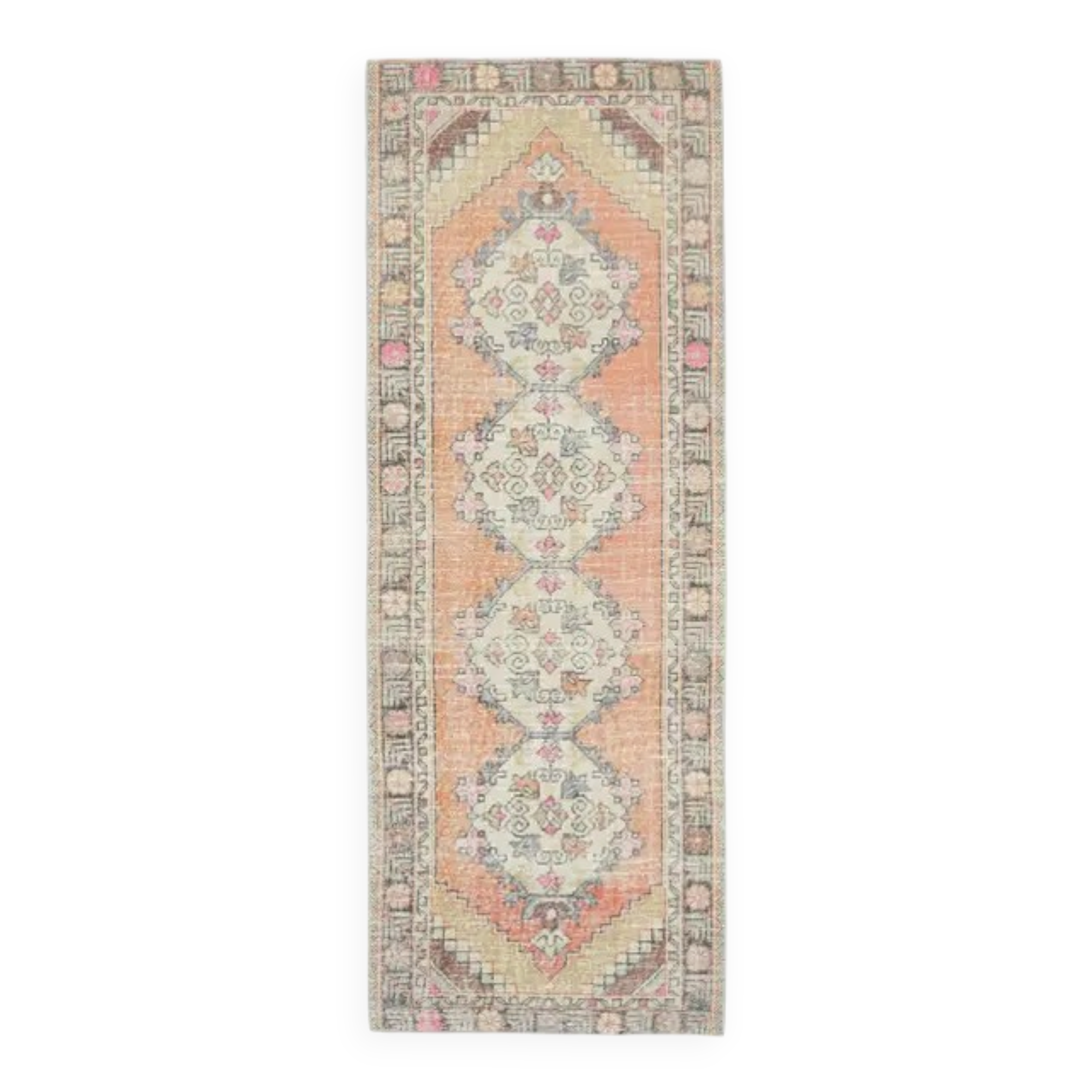 Vintage Turkish Hand-Knotted Wool Cotton Orange Runner 90x272