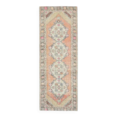 Tapis en laine et coton turque vintage nouée à la main orange 90x272