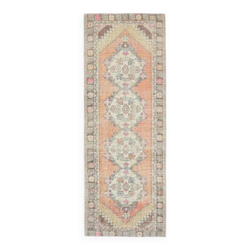 Tapis en laine et coton turque vintage nouée à la main orange 90x272