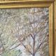 Old oil on canvas, wooded landscape with house, gilded frame.