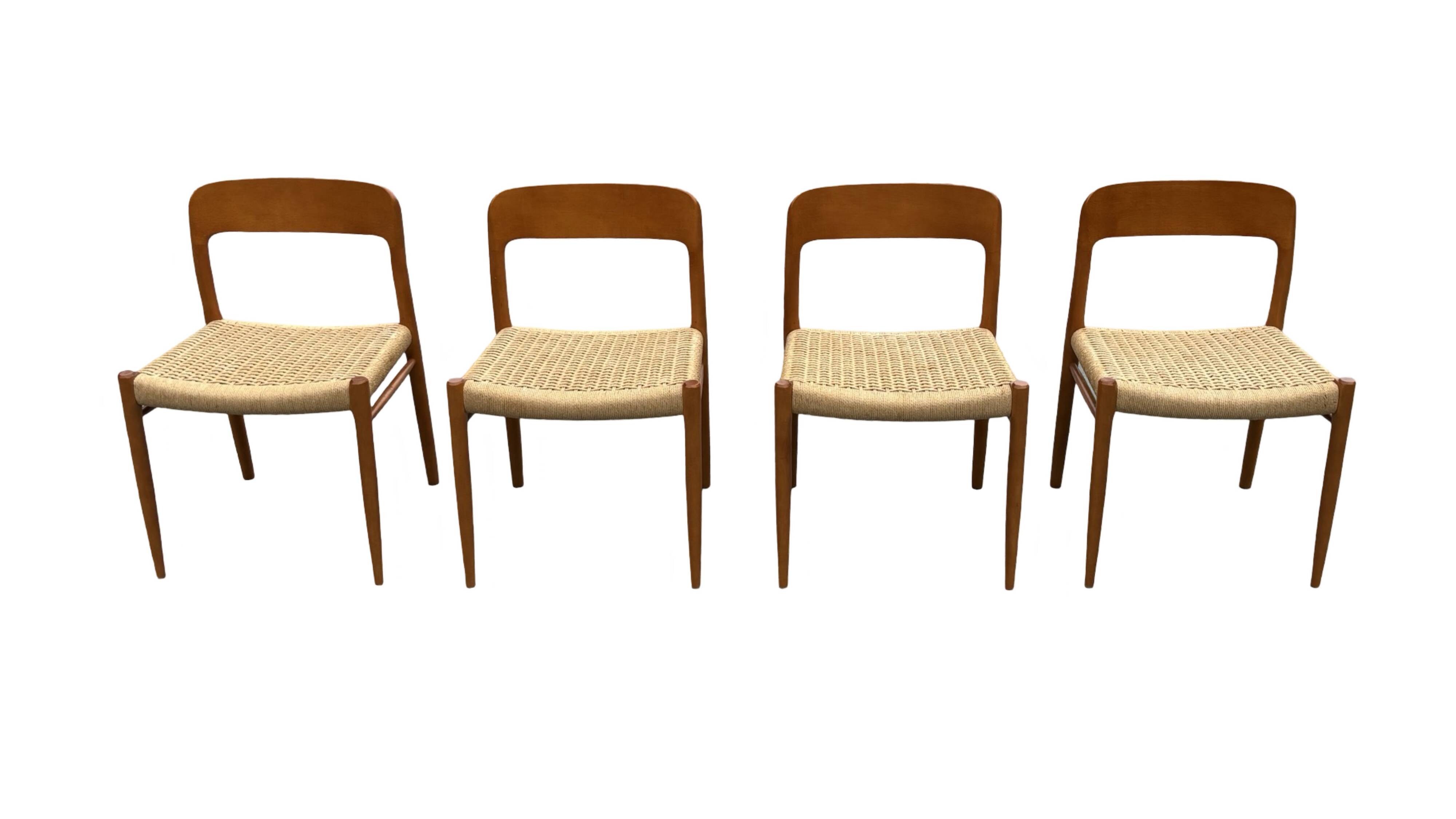 Set of 4 JL Moller model 75 chair by Niels Otto Moller Danish Design