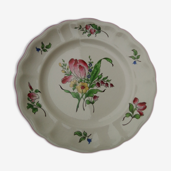 Assiette en faïence Keller Guerin Lunéville (KG) motif tulipe diam 24,5 cm