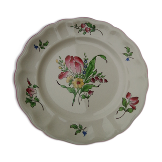 Assiette en faïence Keller Guerin Lunéville (KG) motif tulipe diam 24,5 cm