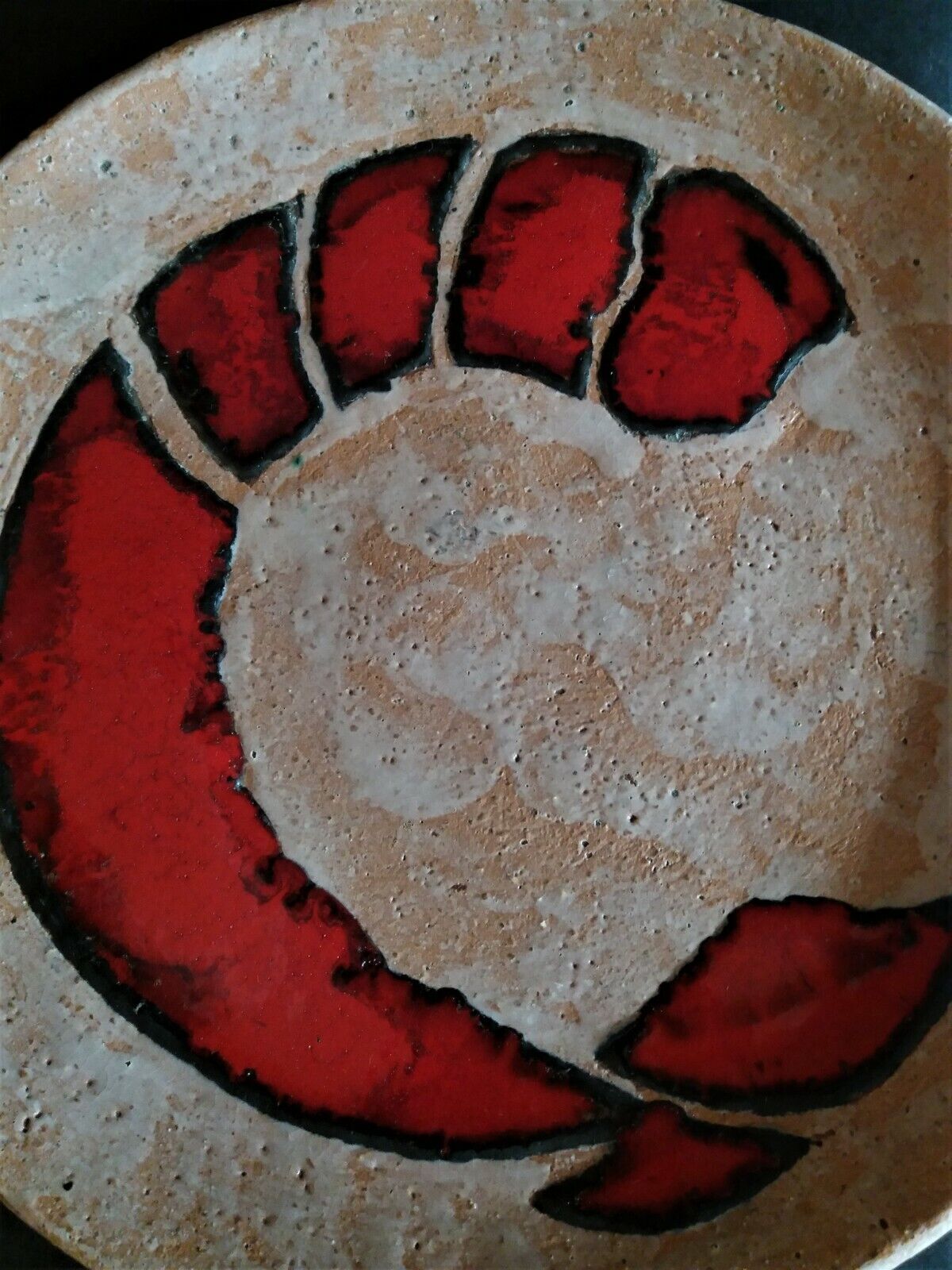 Vintage glazed terracotta ceramic plate signed Olivier