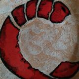 Vintage glazed terracotta ceramic plate signed Olivier