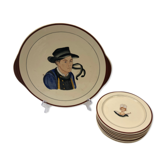 Ensemble plat et assiette Breizh Cozic Gourin, breton costume folklorique