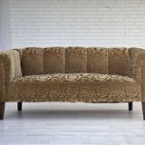 1960s, 3-seater Danish sofa, green furniture velour, ash wood legs.