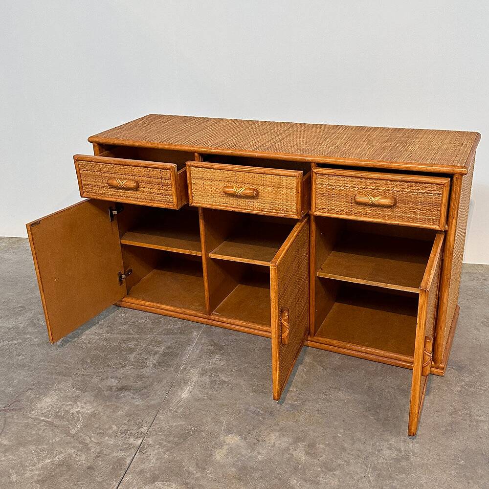 Vintage rattan & bamboo sideboard / credenza, 1970s