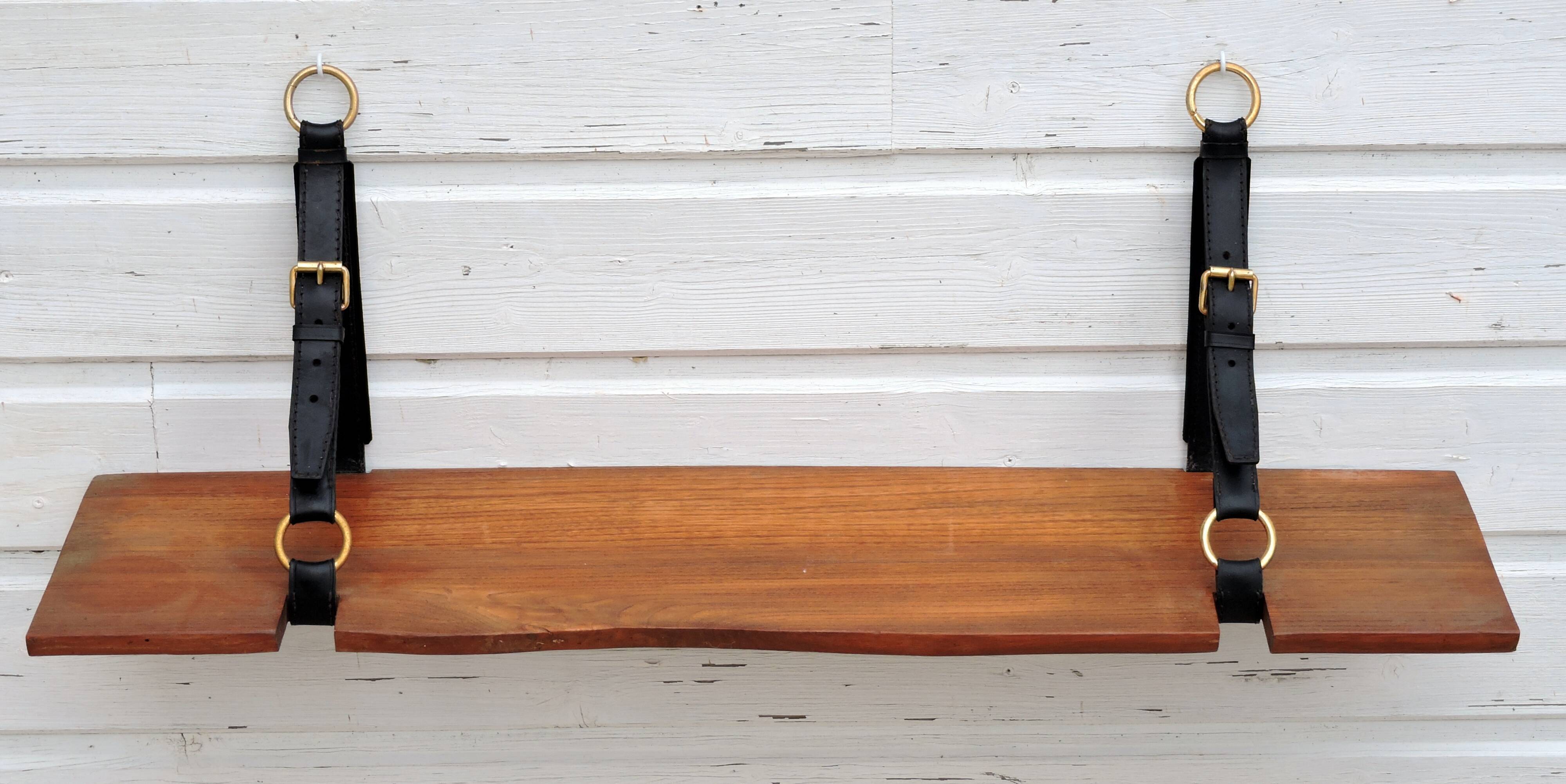 Elm and leather shelf, distributed by the Maison et Jardin Gallery in the 60