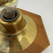 Vintage hexagonal wall lamp with pine wood and brass, 1970s