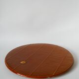 Cake dish in gien slip with woven reed effect 1960