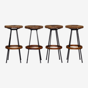 Rattan & bamboo barstools by Dirk van Sliedrecht for Rohé Noordwolde. 1950s. Set of 4