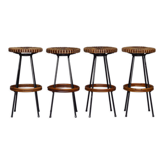 Rattan & bamboo barstools by Dirk van Sliedrecht for Rohé Noordwolde. 1950s. Set of 4