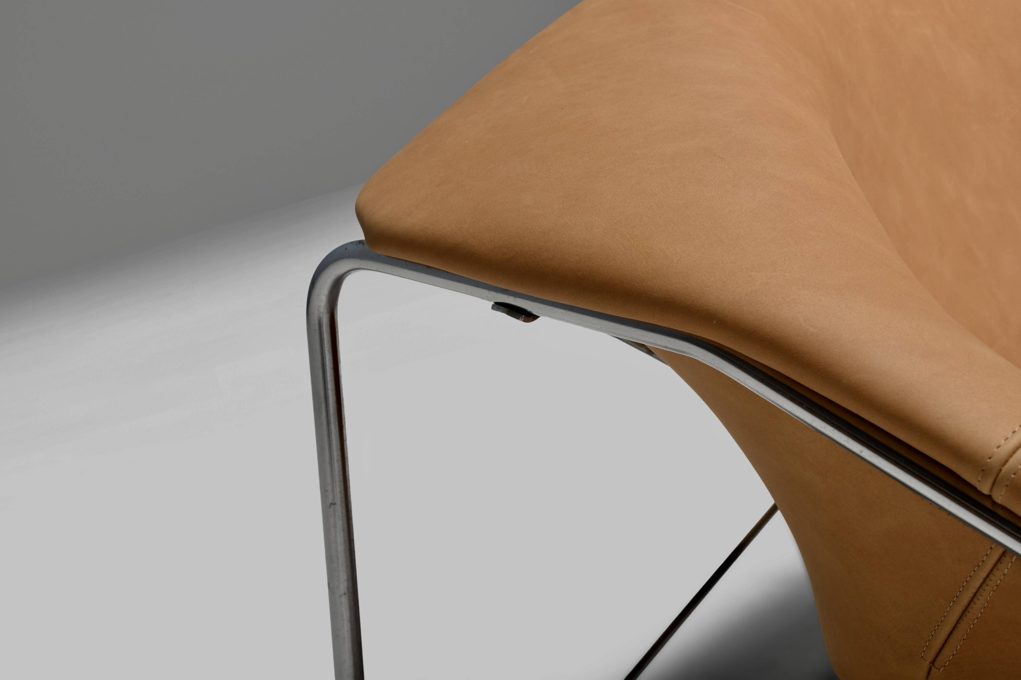 Leather and chrome Olivier Mourgue Cubique chair by Airborne, France 1968