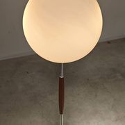Modernist floor lamp in teak, chrome metal, opaline, Czechoslovakia 60s
