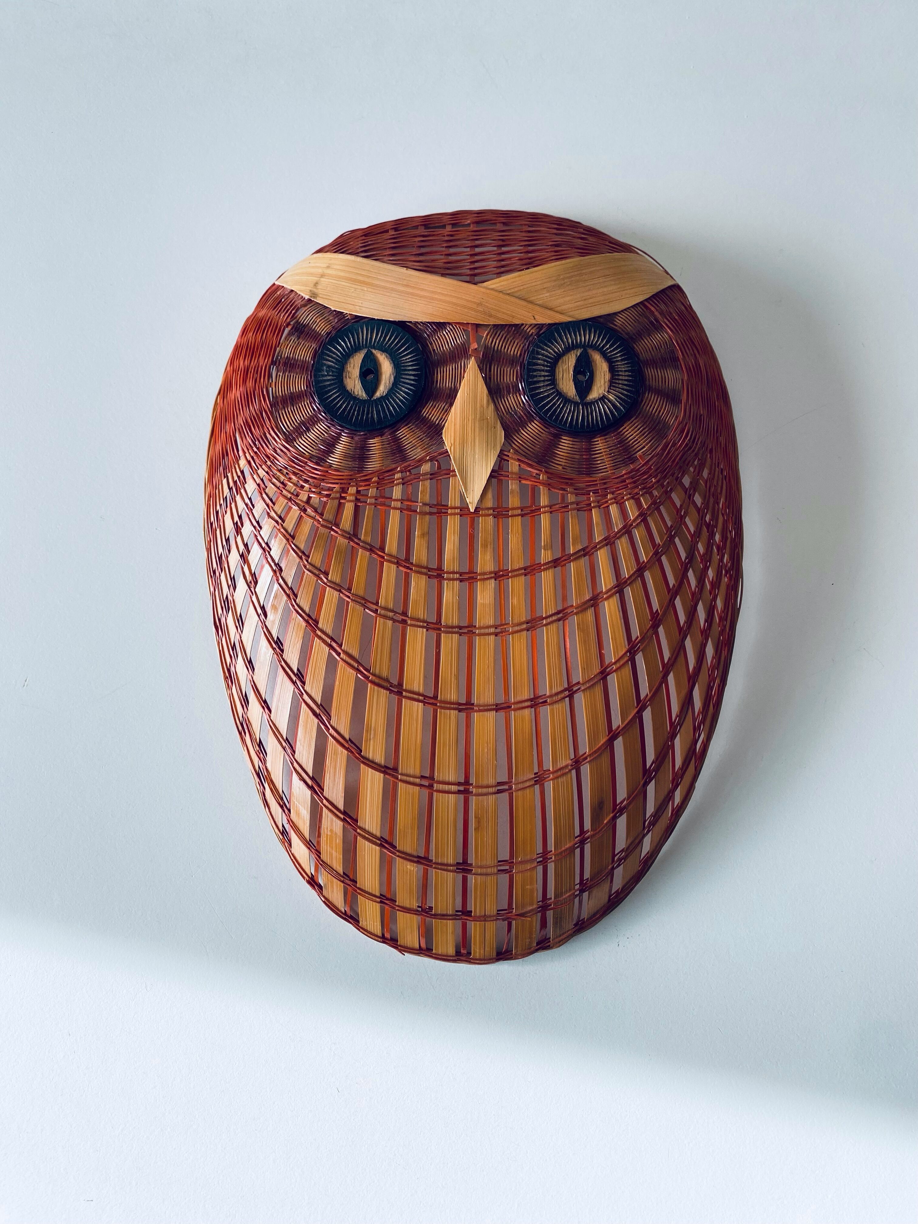 Vintage owl wicker mask or wall totem